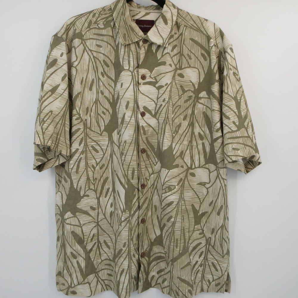 Tommy Bahama Mens Large Silk Monstera Leaf Print Short Sleeve Button Down Shirt